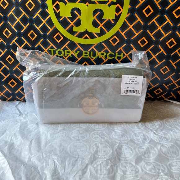 Tory Burch Miller Wallet Crossbody Bag Palm Leaf Green Gold - Picture 12 of 16